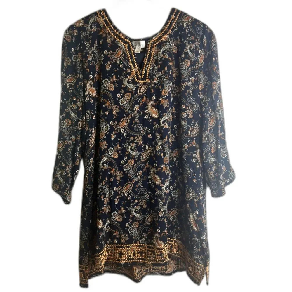 Market‎ & Spruce Embroidered Trim Tunic Blouse Size Medium